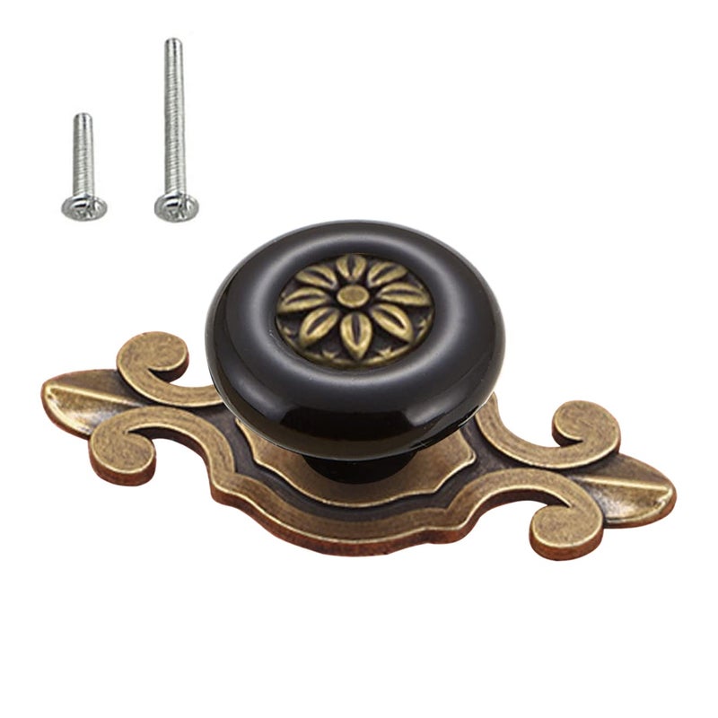 HUAMULAN 10 Pack Retro Ceramic Knobs,Vintage Dresser Kitchen Petal Cabinet Pulls Zinc Alloy Base Back Plate Cupboard Wardrobe Drawer Door Handles,Bronze+White - Image 1